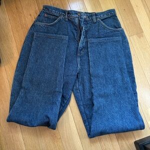 Lands End Flannel Lined Blue Denim Straight Leg Mom Jeans - Size 14